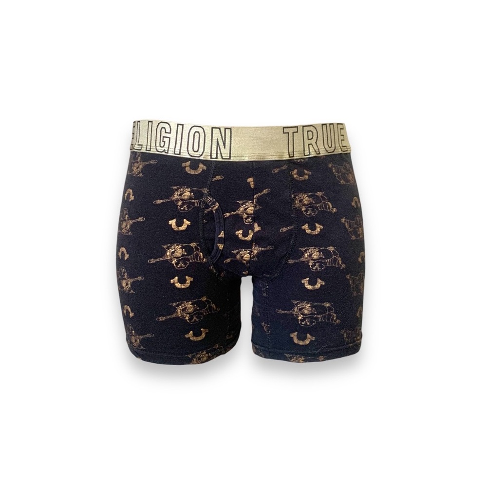 True Religion Black Boxer Briefs with Gold Logo Waistband